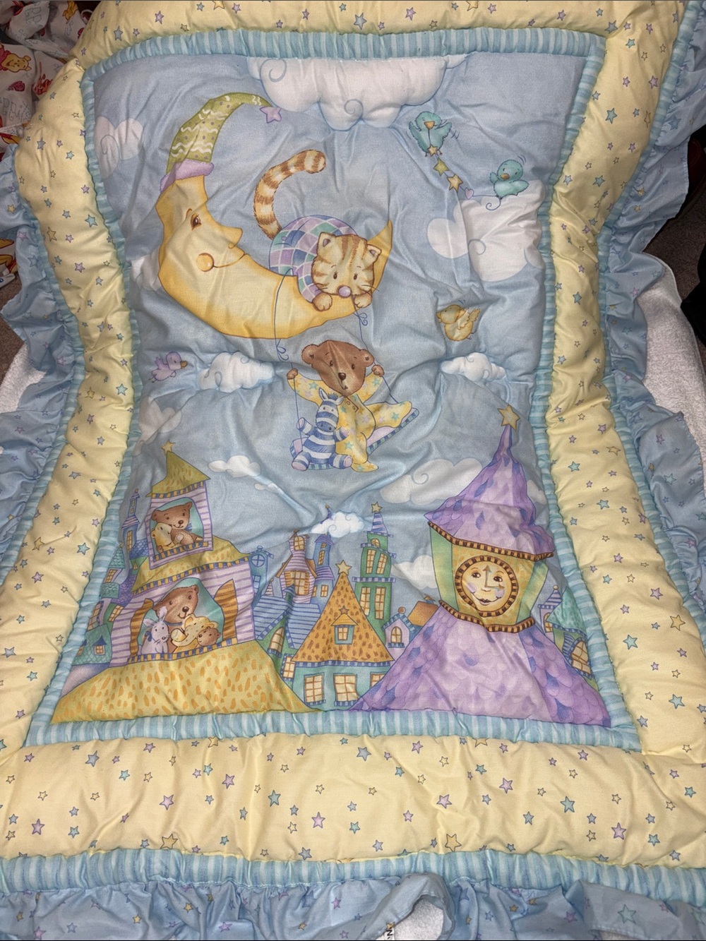 Kids Line over the moon castle bears blue Yellow Quilted Nursery BlanketPrint